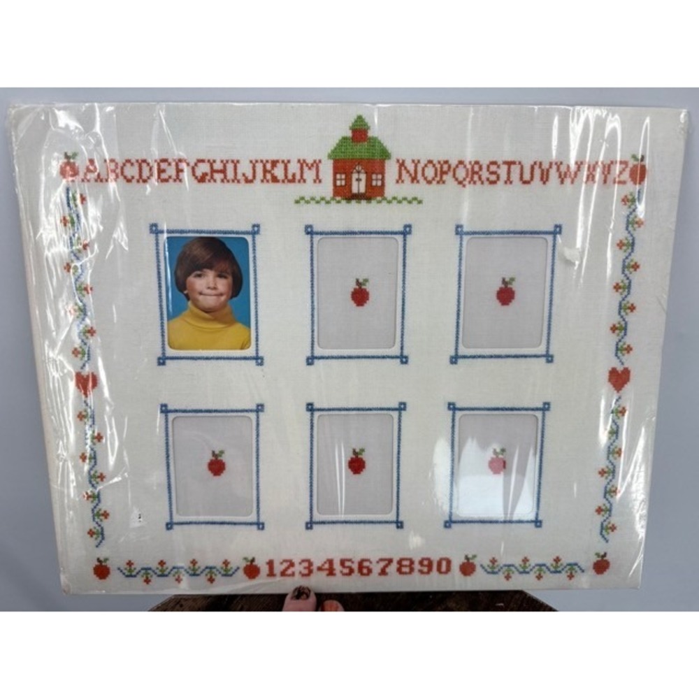 Vintage Hallmark NEW School Days Photo Frame Cross Stitch Style 11x14 Retro 80s